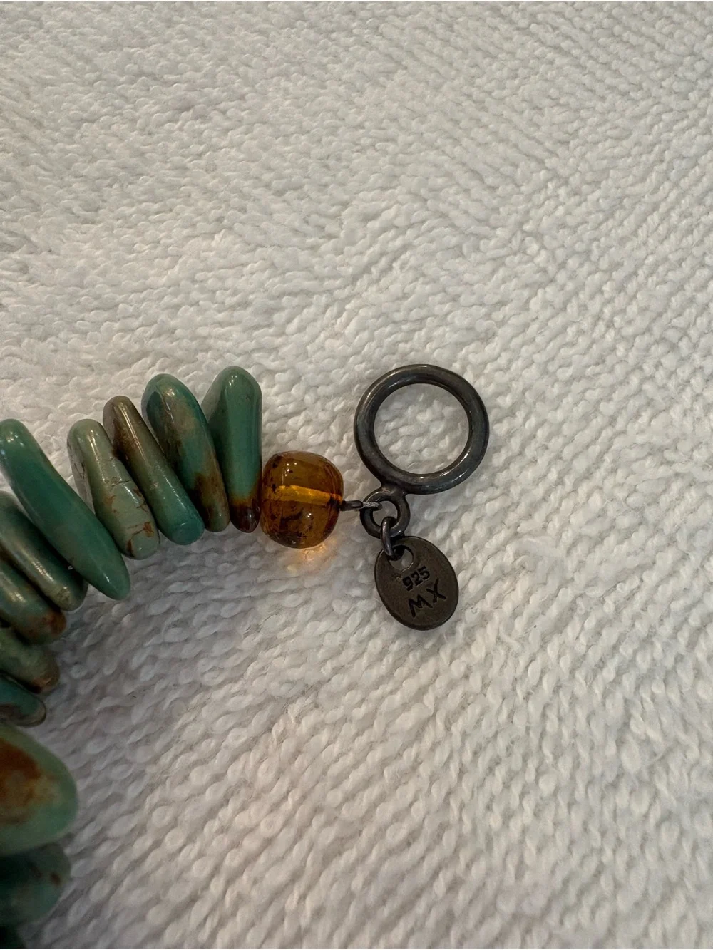 Turquoise and Amber Beaded Crescent Pendant Necklace